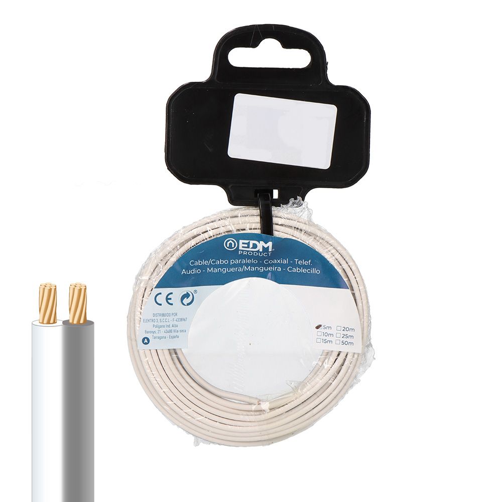 CARRETE CABLE PARALELO 2x0,75 mm² BLANCO/GRIS "AUDIO" 5 m