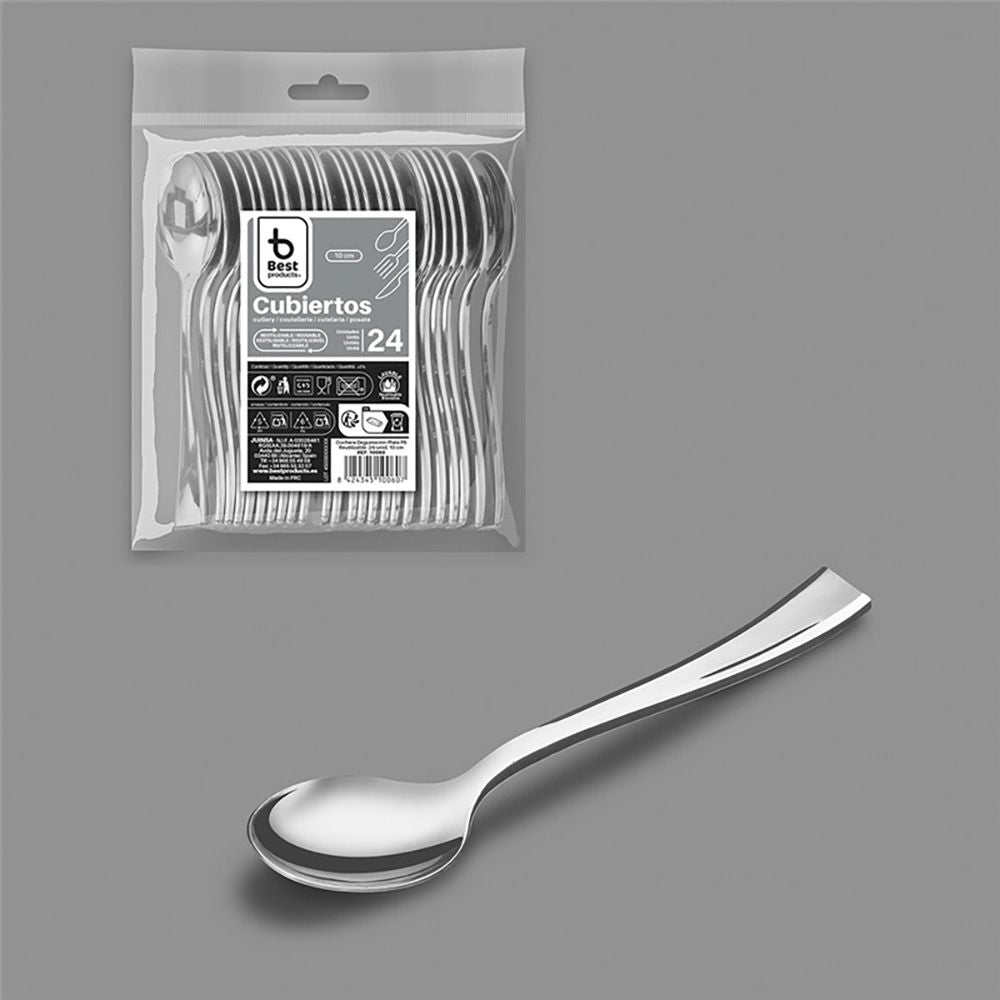 CUCHARA DEGUSTACIÓN REUTILIZABLE COLOR PLATA 10 cm, 24 uds
