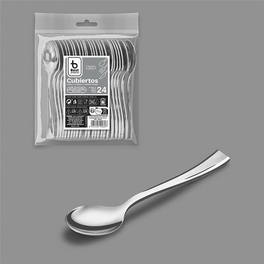 CUCHARA DEGUSTACIÓN REUTILIZABLE COLOR PLATA 10 cm, 24 uds