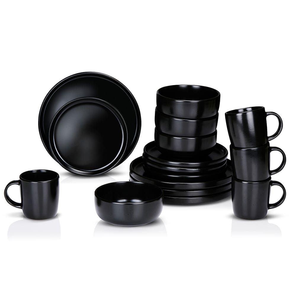 VAJILLA 16 PIEZAS NEGRA CERÁMICA