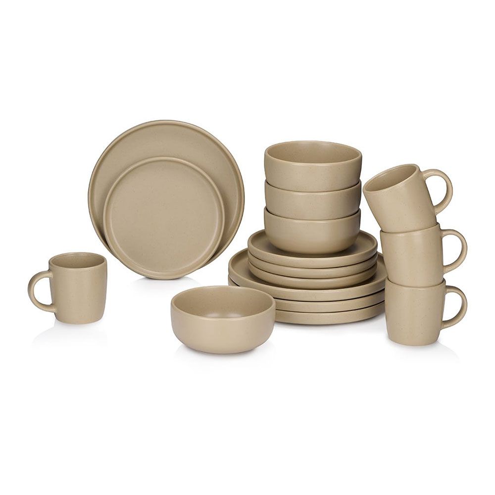 VAJILLA 16 PIEZAS TAUPE CERÁMICA