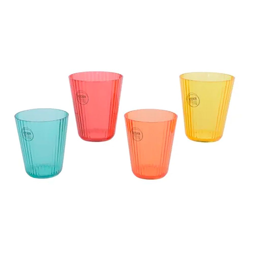 VASO REUTILIZABLE DE RAYAS EN RELIEVE Ø8,5 x 10 cm, COLORES SURTIDOS, 4 uds