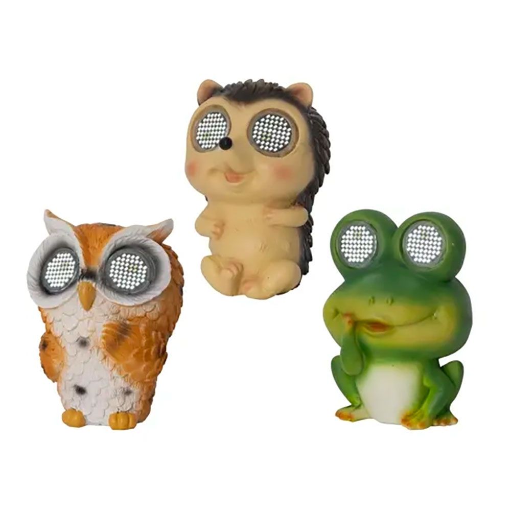 FIGURA SOLAR DE ANIMAL 3 MODELOS VARIADOS: BÚHO, ERIZO Y RANA