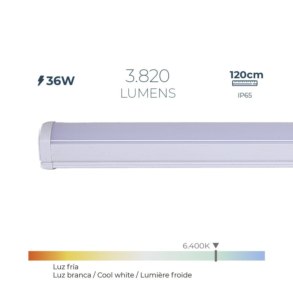 REGLETA LED 36 w 6.400 k LUZ FRIA 3.820 lm 120 x 4,6 x 5,1 cm