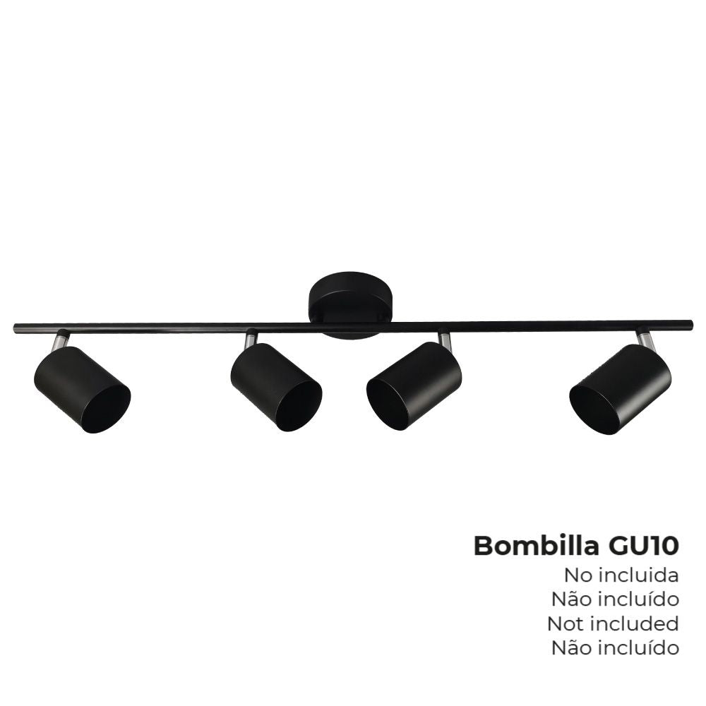 FOCO 4 ELEMENTOS GU10 50 w (BOMBILLA NO INCLUIDA) COLOR NEGRO 70 x 9 x 15,2 cm