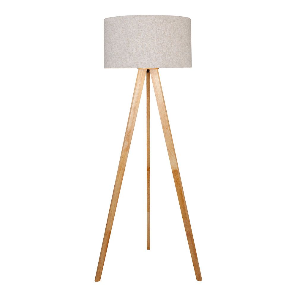 LÁMPARA DE PIE E27 MADERA, HIERRO Y TELA  Ø50 x 28 cm