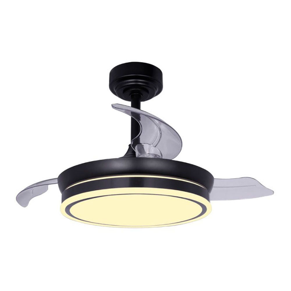 VENTILADOR DE TECHO LED 3CCT ASPAS RETRÁCTILES MOSS MINI 46 W 5520 lm NEGRO, ASPAS Ø92 cm, PLAFÓN Ø39 cm, ALTURA 32 - 42 cm