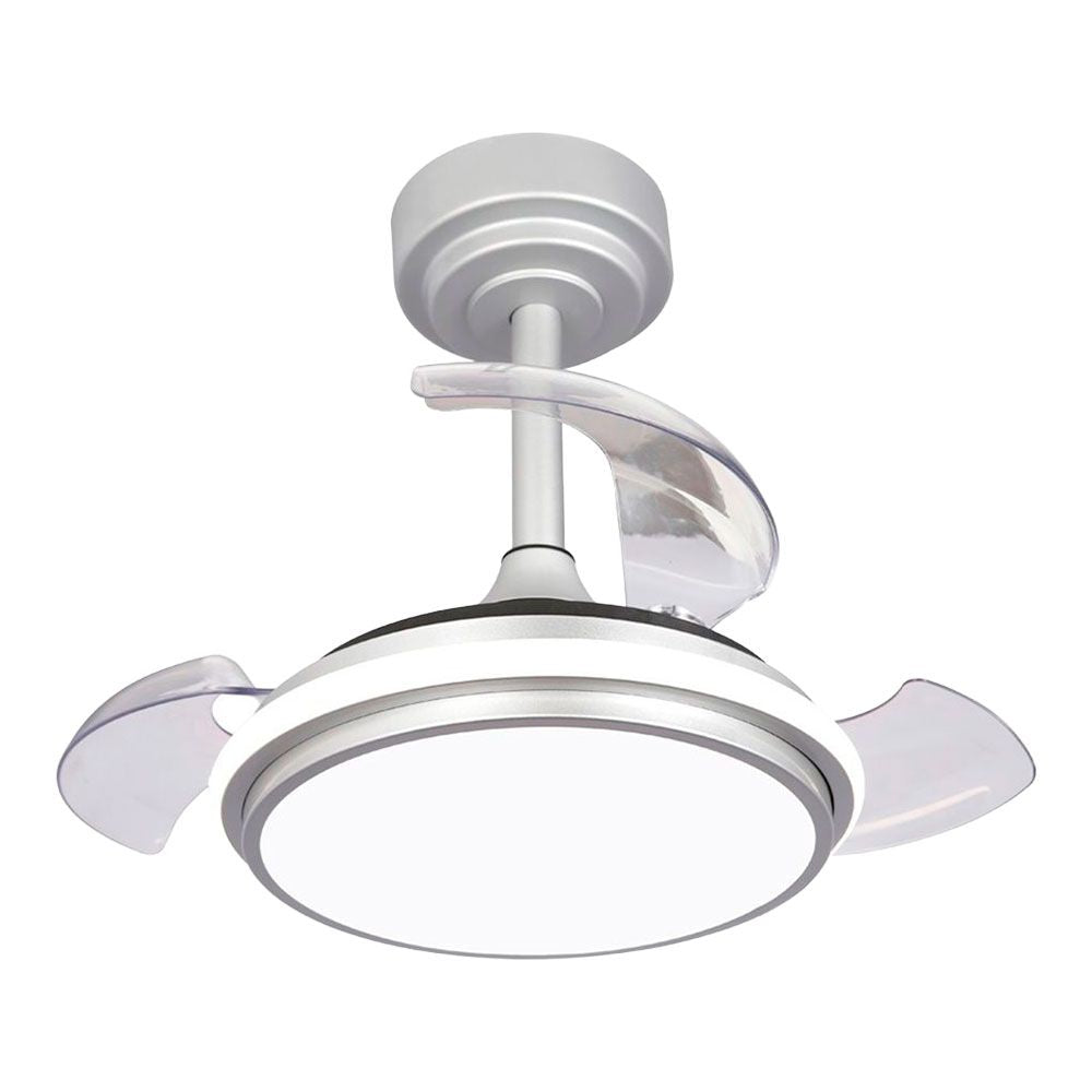 VENTILADOR DE TECHO LED 3CCT ASPAS RETRÁCTILES ANTILA MINI XS 35 W 3000 lm PLATA, ASPAS Ø55 cm, PLAFÓN Ø32 cm, ALTURA 38 - 48 cm