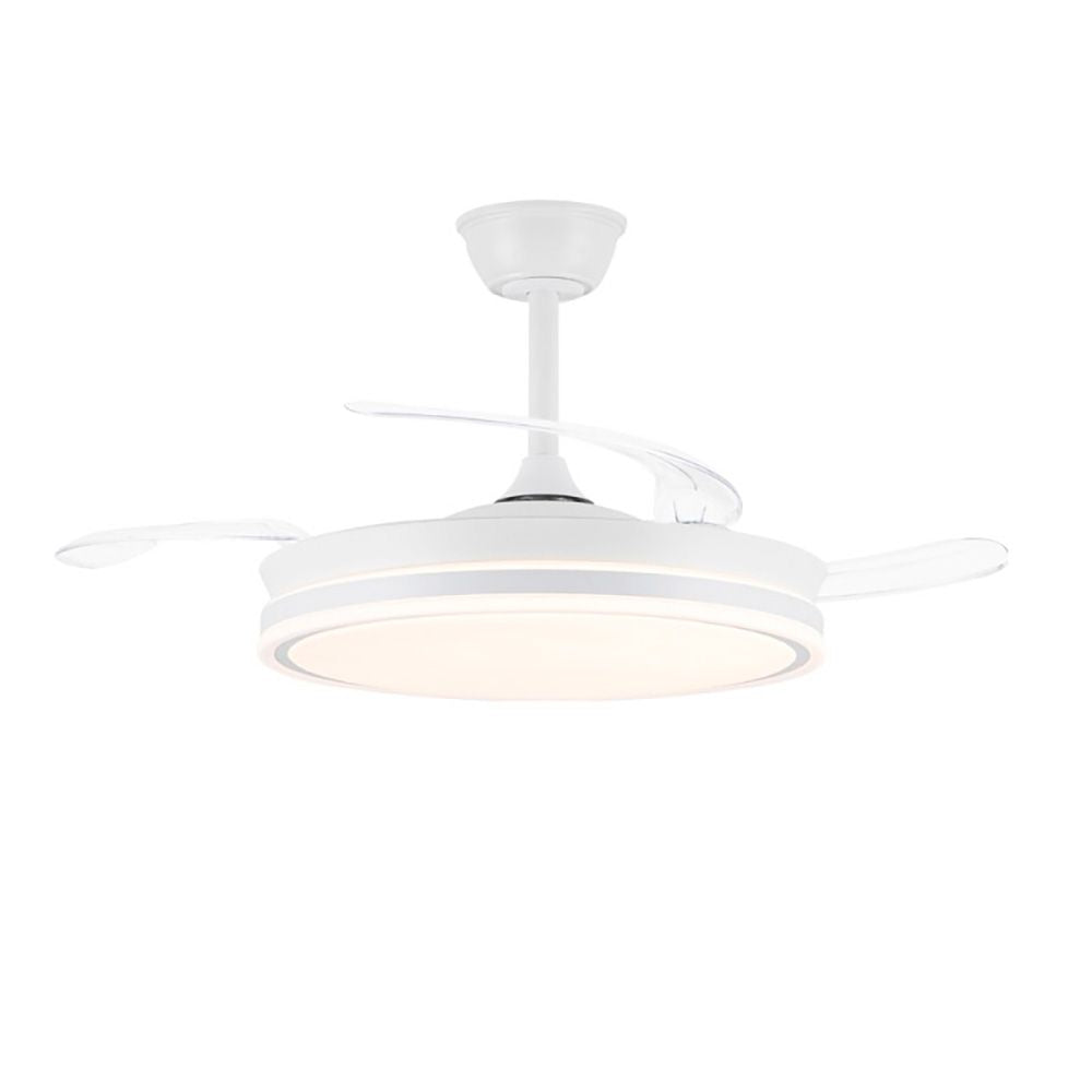 VENTILADOR DE TECHO LED 3CCT ASPAS RETRÁCTILES EVO SMART 72 W 7920 lm BLANCO, ASPAS Ø106 cm, PLAFÓN Ø48,5 cm, ALTURA 32 - 42 cm