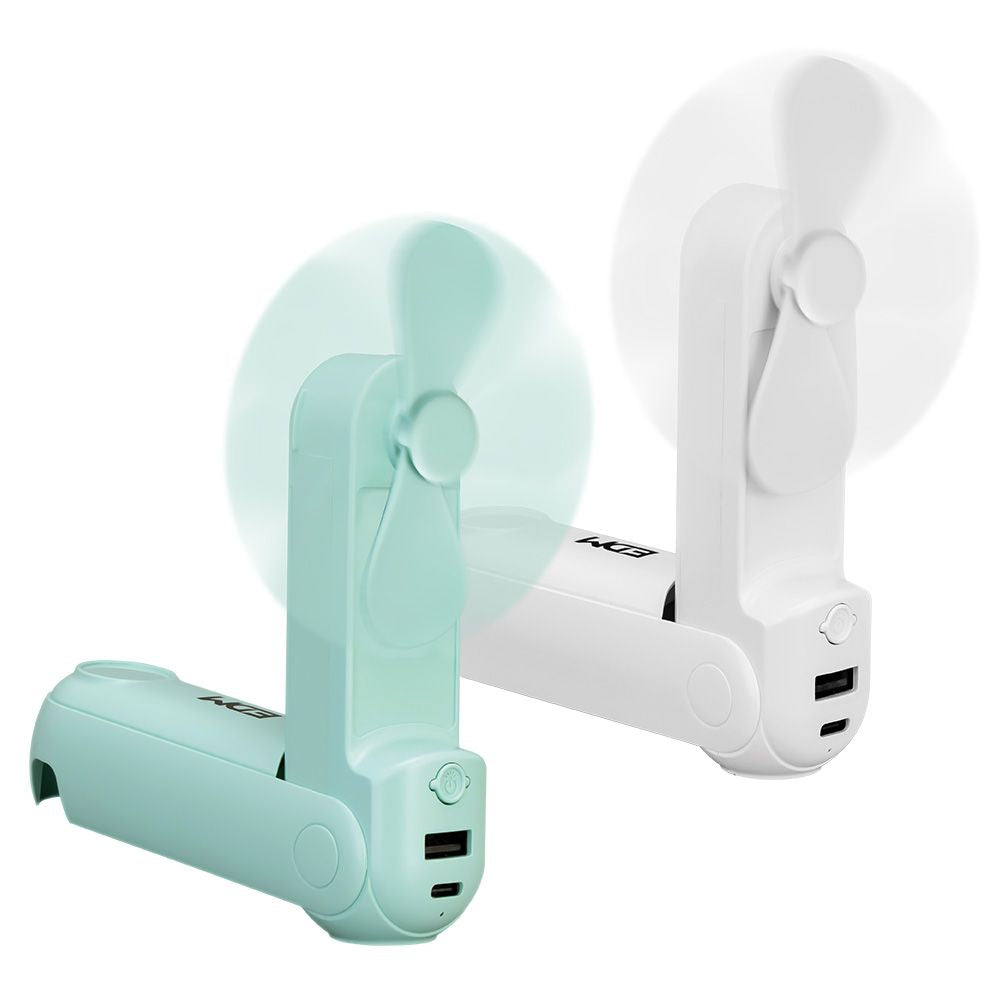 VENTILADOR DE MANO PLEGABLE CON LINTERNA Y POWERBANK, COLORES SURTIDOS, 3,7 x 11,9 cm