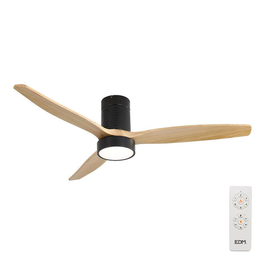 VENTILADOR DE TECHO MODELO KARA CON 3 ASPAS DE MADERA Ø132cm LUZ LED 3000/4000/6000K, 3CCT, POTENCIA: 30 W , COLOR NEGRO