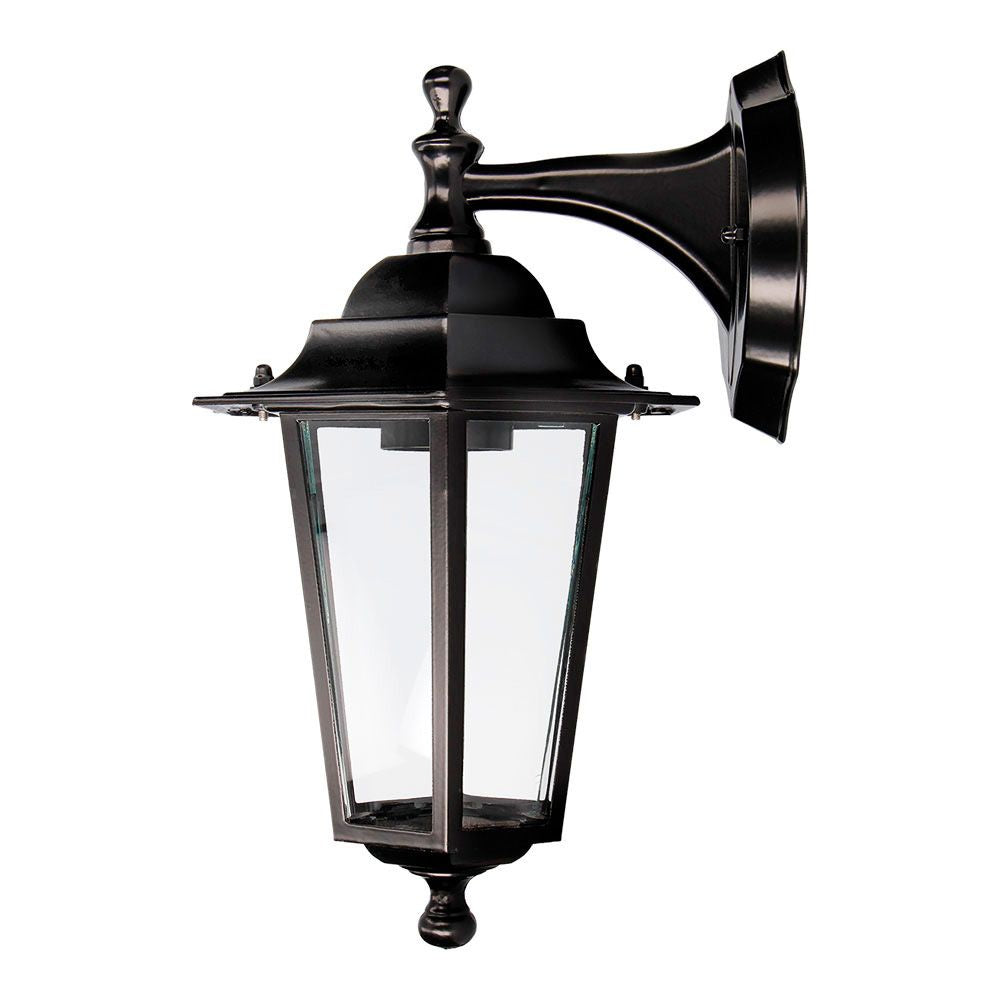 APLIQUE EXTERIOR ZURICH DE ALUMINIO Y CRISTAL E27 60 W SIN BOMBILLA, COLOR NEGRO, LUZ HACIA ABAJO