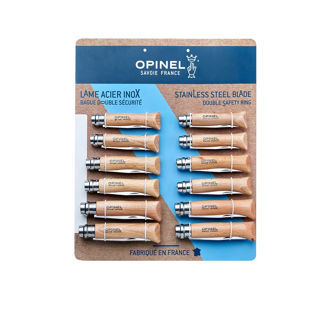 EXPOSITOR NAVAJAS OPINEL ACERO INOXIDABLE, 12 uds (Nº6, Nº7, Nº8; 4 uds DE CADA NUMERO)