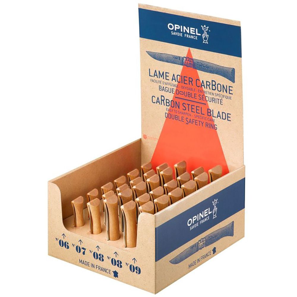 EXPOSITOR NAVAJAS OPINEL ACERO AL CARBONO, 30 uds (Nº6, Nº7, Nº9 6 uds; Nº8 12 uds DE CADA NUMERO)