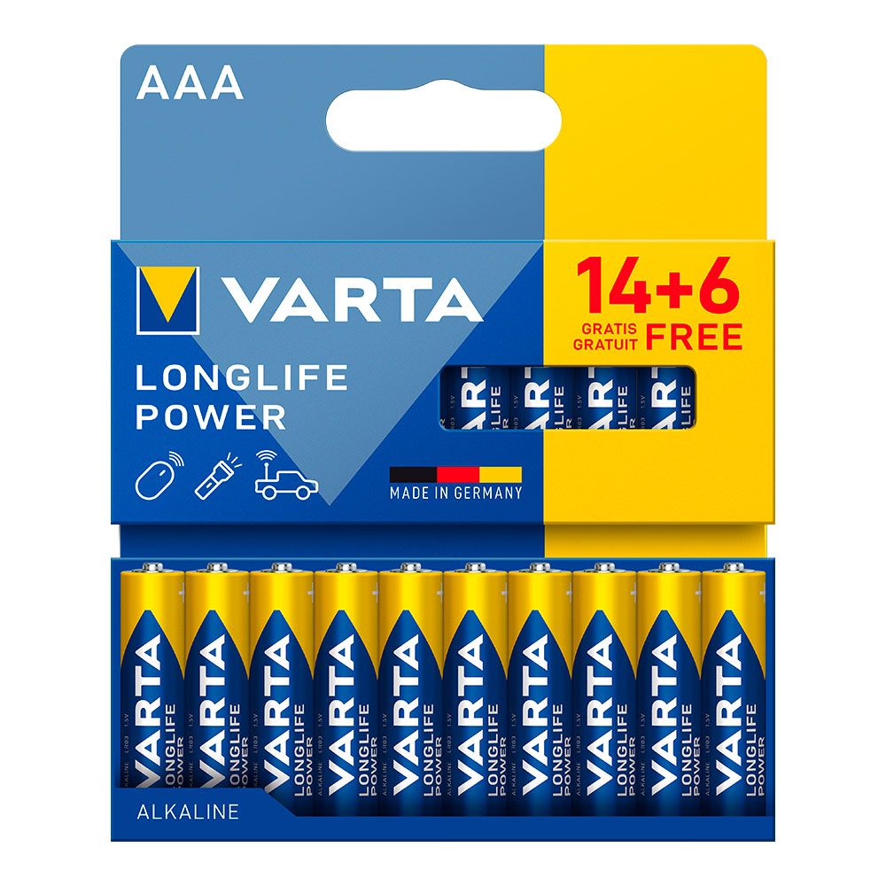 PILA ALKALINA LONGLIFE POWER AAA  - LR03 BLISTER 20 uds, 14 + 6, Ø10,5 x 44,5 mm