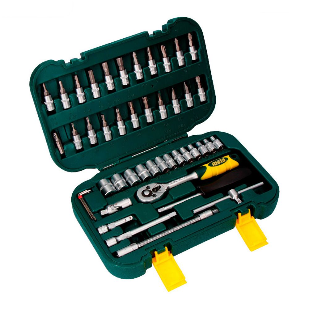 JUEGO 45 pcs DE BOCALLAVES Y ACCESORIOS DE ¼ pulg CROMO VANADIO EK402