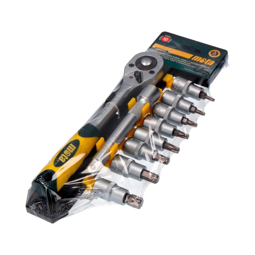 BOCALLAVES Y ACCESORIOS ENCASTRADO. ½ pulg TORX CROMO VANADIO, JUEGO 10 PIEZAS