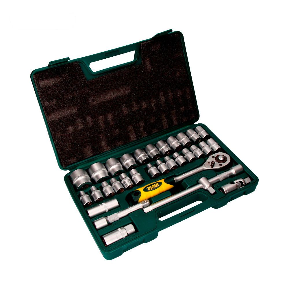 JUEGO 32 pcs DE BOCALLAVES Y ACCESORIOS DE ½ pulg CROMO VANADIO EK602