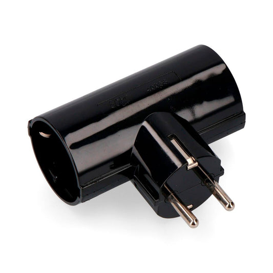 CLAVIJA 2P+T TIPO F DOBLE, NEGRA DE BAQUELITA T/TL 16A 250V (RETRACTILADA)