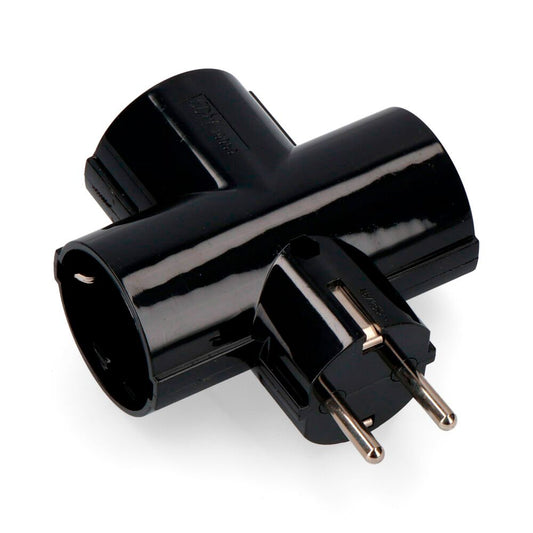 CLAVIJA 2P+T TIPO F TRIPLE NEGRA DE BAQUELITA T/TL 16A 250V (RETRACTILADA)
