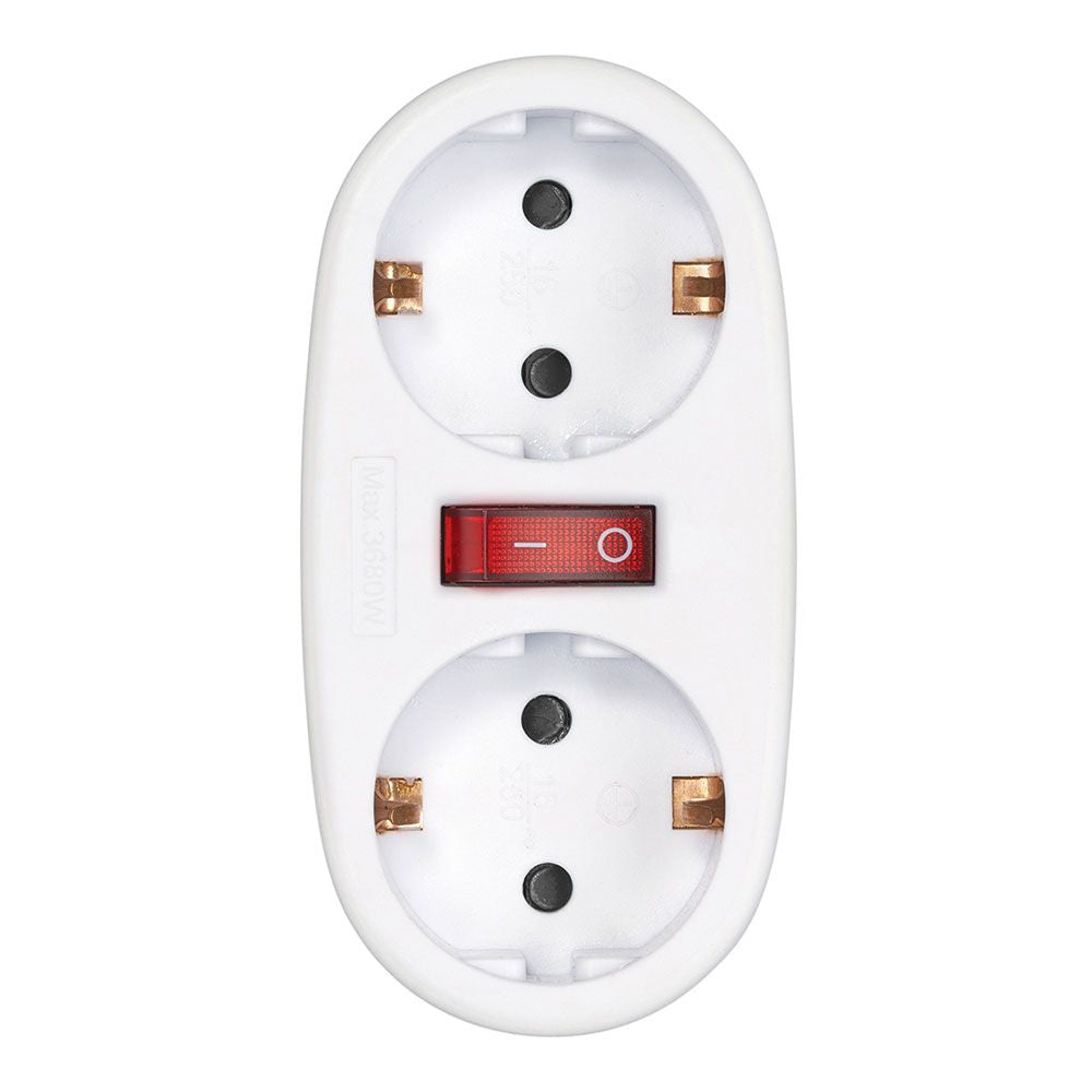 ADAPTADOR 2 TOMAS SCHUKO FRONTAL CON INTERRUPTOR, 16 A 250 V~, BLANCO