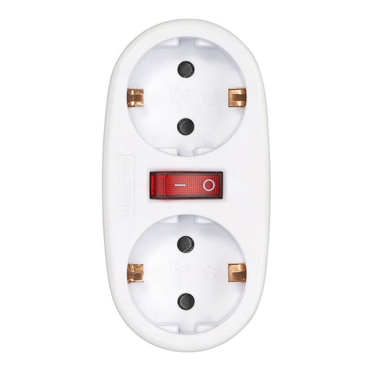 ADAPTADOR 2 TOMAS SCHUKO FRONTAL CON INTERRUPTOR, 16 A 250 V~, BLANCO