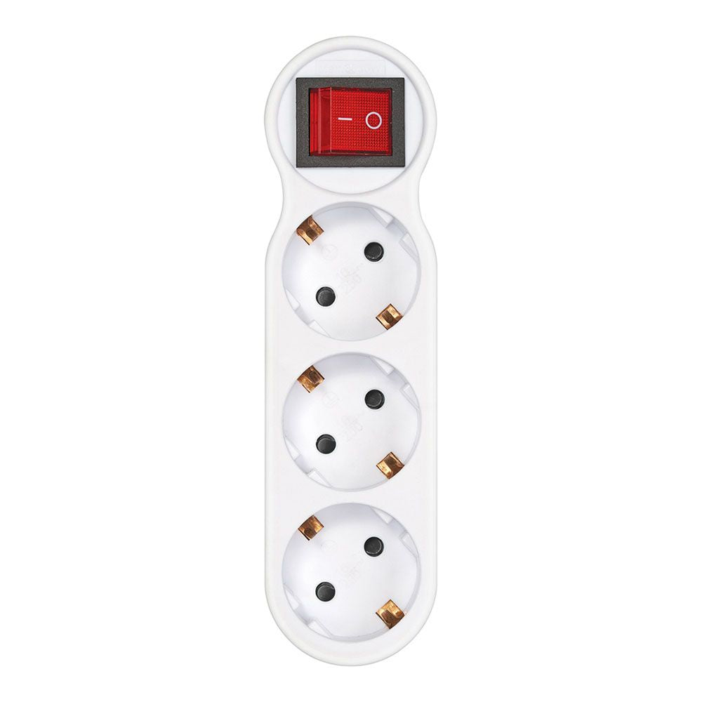 ADAPTADOR 3 TOMAS SCHUKO FRONTAL CON INTERRUPTOR, 16 A 250 V~, BLANCO