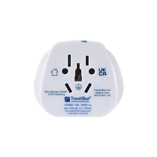 ADAPTADOR ENTRADA MULTIPLE MUNDIAL A SALIDA CLAVIJA REINO UNIDO, TB-904, TRAVEL BLUE