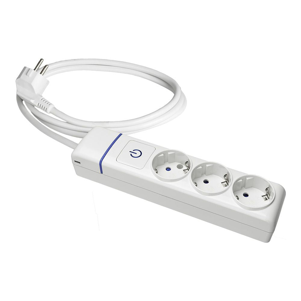 BASE MÚLTIPLE CON 3 TOMAS 2P+T, CON INTERRUPTOR LUMINOSO, 1,5 m CABLE H05VV-F 3G1,5 mm², BLANCA