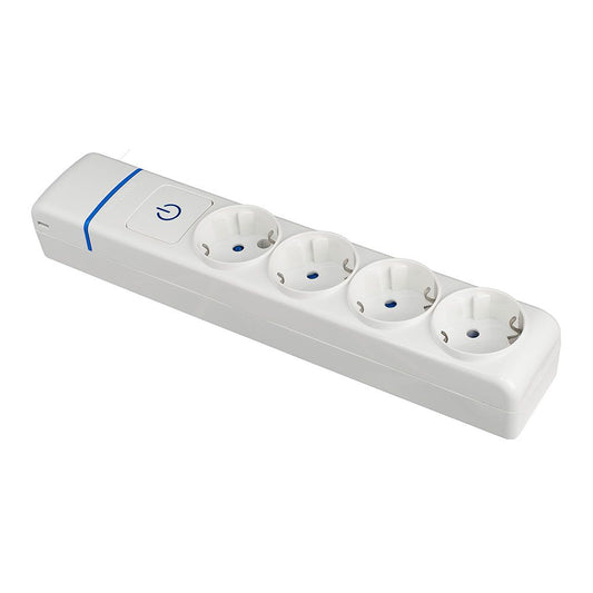 BASE MÚLTIPLE DE 4 TOMAS 2P+T, 16 A 250 V CON INTERRUPTOR LUMINOSO.