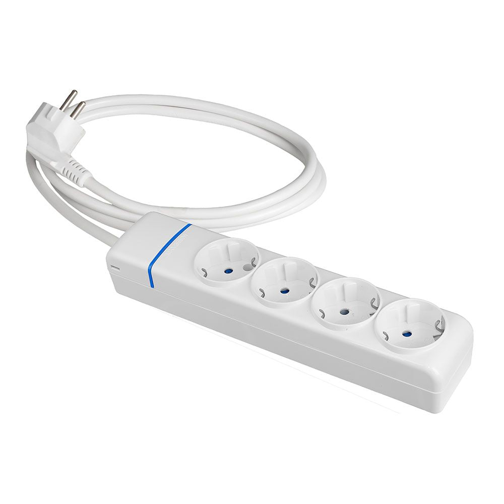 BASE MÚLTIPLE CON 4 TOMAS 2P+T 1,5 m DE CABLE H05VV-F 3G1,5 mm², 16 A 250 V 3680 W, BLANCA