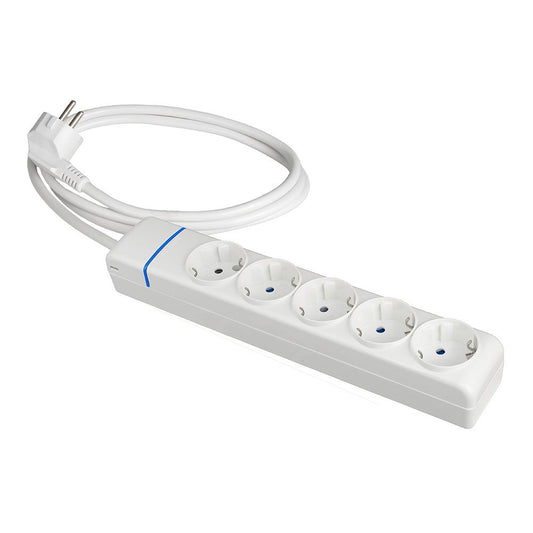 BASE MÚLTIPLE CON 5 TOMAS 2P+T 1,5 m DE CABLE H05VV-F 3G1,5 mm², 16 A 250 V 3680 W, BLANCA