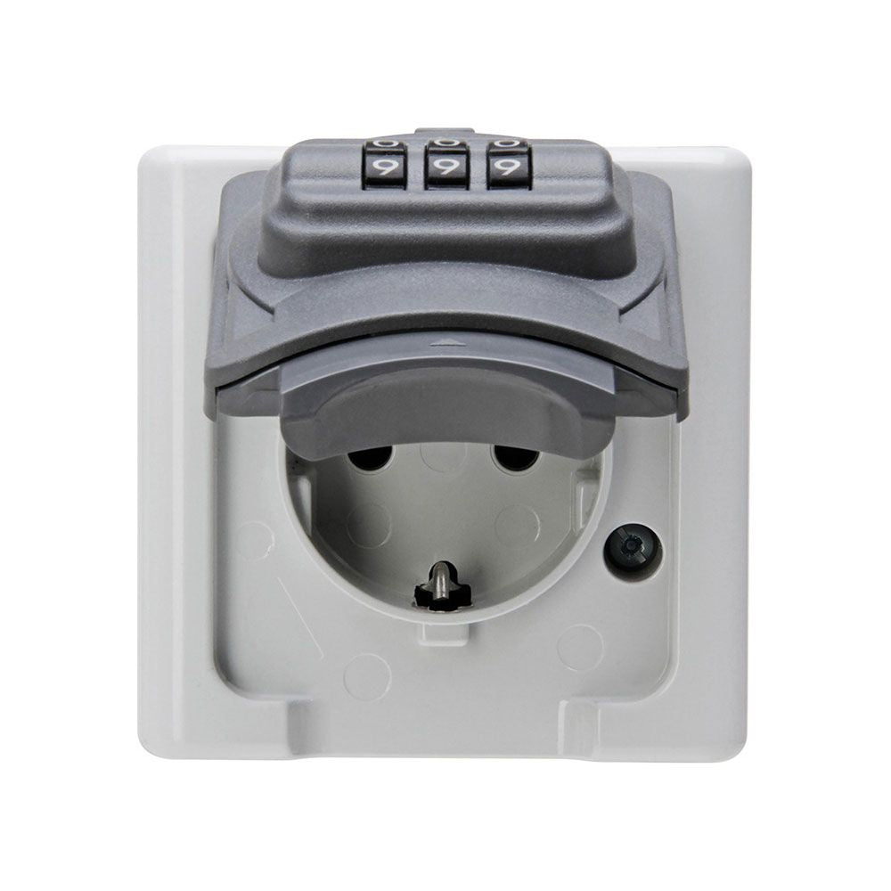 BASE FIJA 2P+T TIPO F SUPERFICIE GRIS 16A 250V~  CON CERRADURA DE COMBINACIÓN