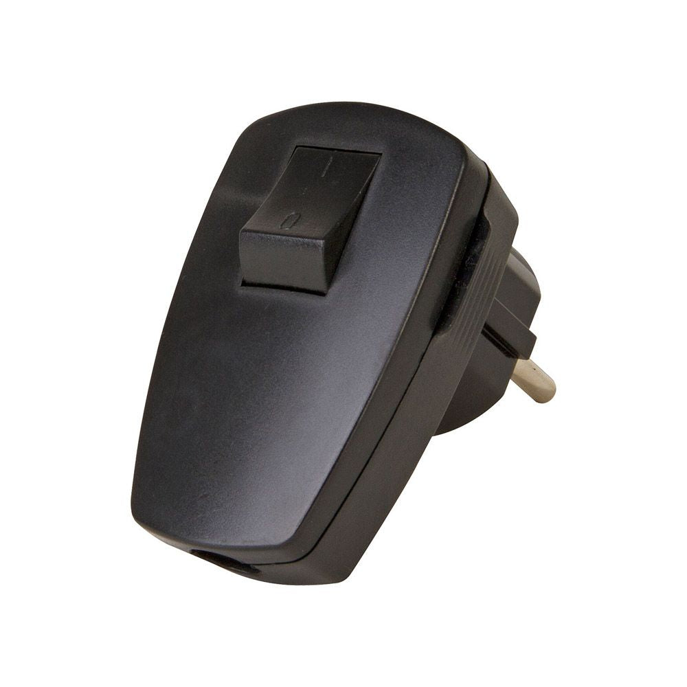 CLAVIJA 2P+T ANGULAR NEGRA CON INTERRUPTOR 3x1,5mm² 16A. KOPP