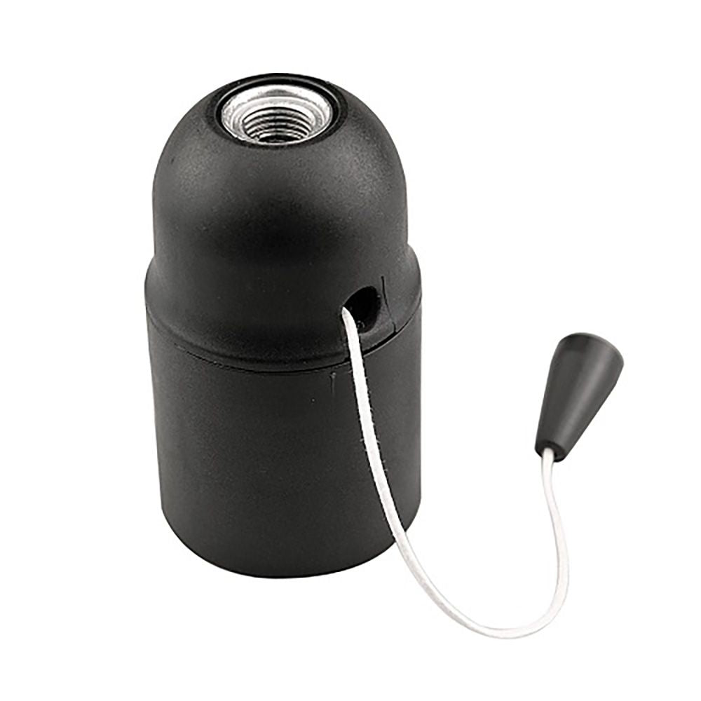 PORTALAMPARAS ROSCADO LISO CON TIRADOR E27 NEGRO
