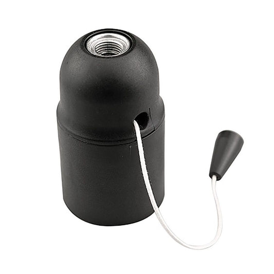 PORTALAMPARAS ROSCADO LISO CON TIRADOR E27 NEGRO