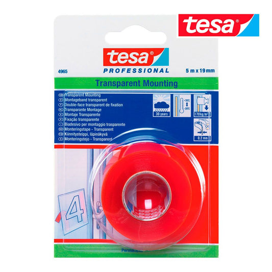 CINTA DOBLE CARA EXTERIOR TRANSPARENTE 19 mm x 5 m