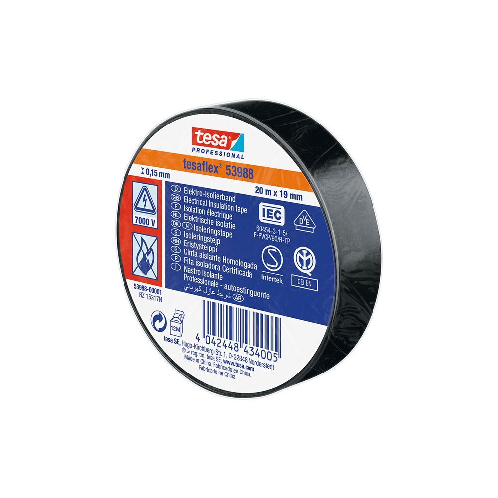 CINTA AISLANTE HOMOLOGADA NEGRA 19 mm x 20 m
