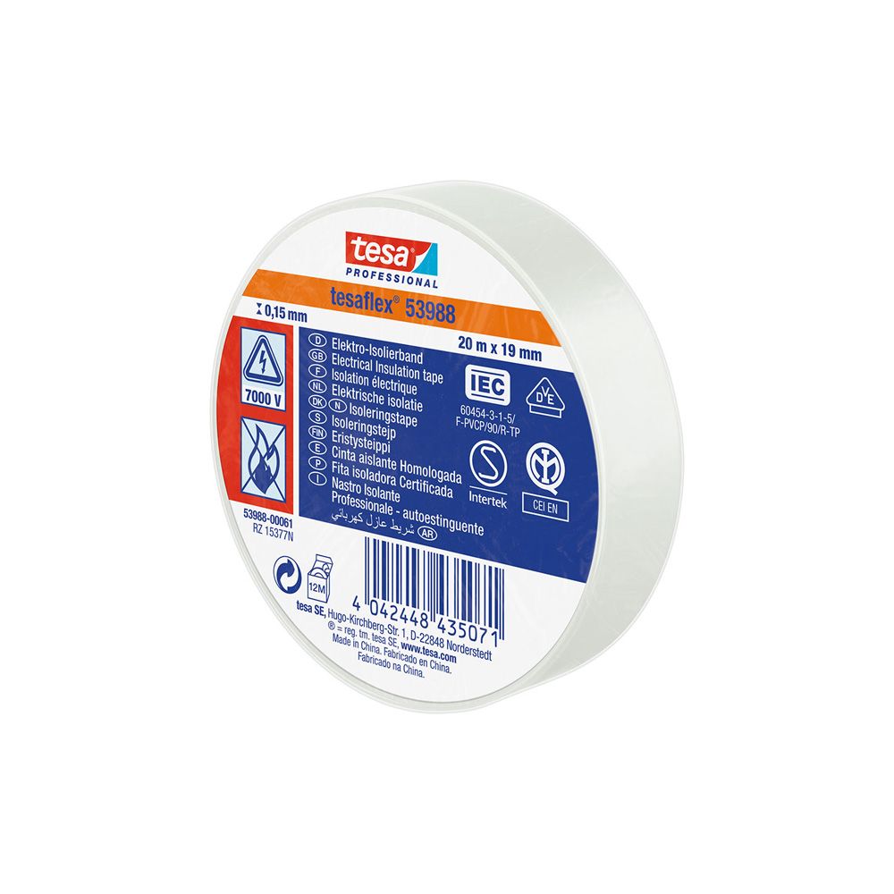 CINTA AISLANTE HOMOLOGADA BLANCA 19 mm x 20 m