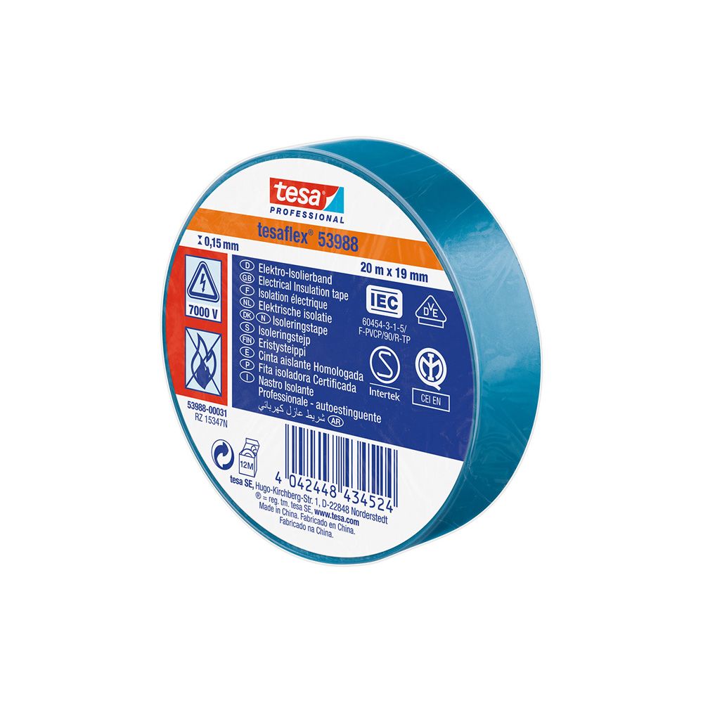 CINTA AISLANTE HOMOLOGADA AZUL 19 mm x 20 m