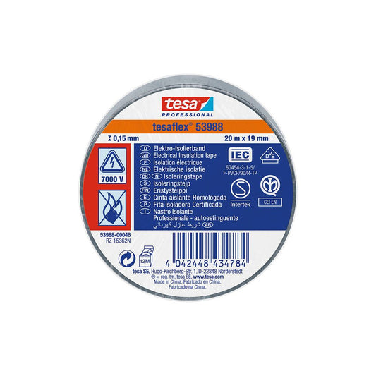 CINTA AISLANTE HOMOLOGADA GRIS 19 mm x 20 m