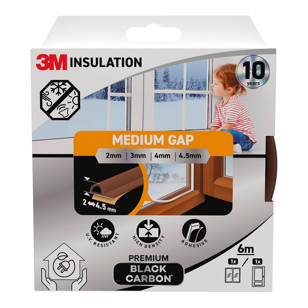 BURLETE DE AISLAMIENTO PREMIUM PARA HUECOS MEDIANOS DE 2 - 4,5 mm, MARRÓN, 6 m