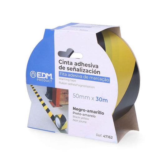 CINTA ADHESIVA DE SEÑALIZACION AMARILLO-NEGRA 50 mm x 30 m
