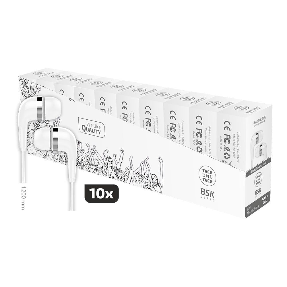 PACK AHORRO 10 AURICULARES BSK CON MICRÓFONO, BLANCO