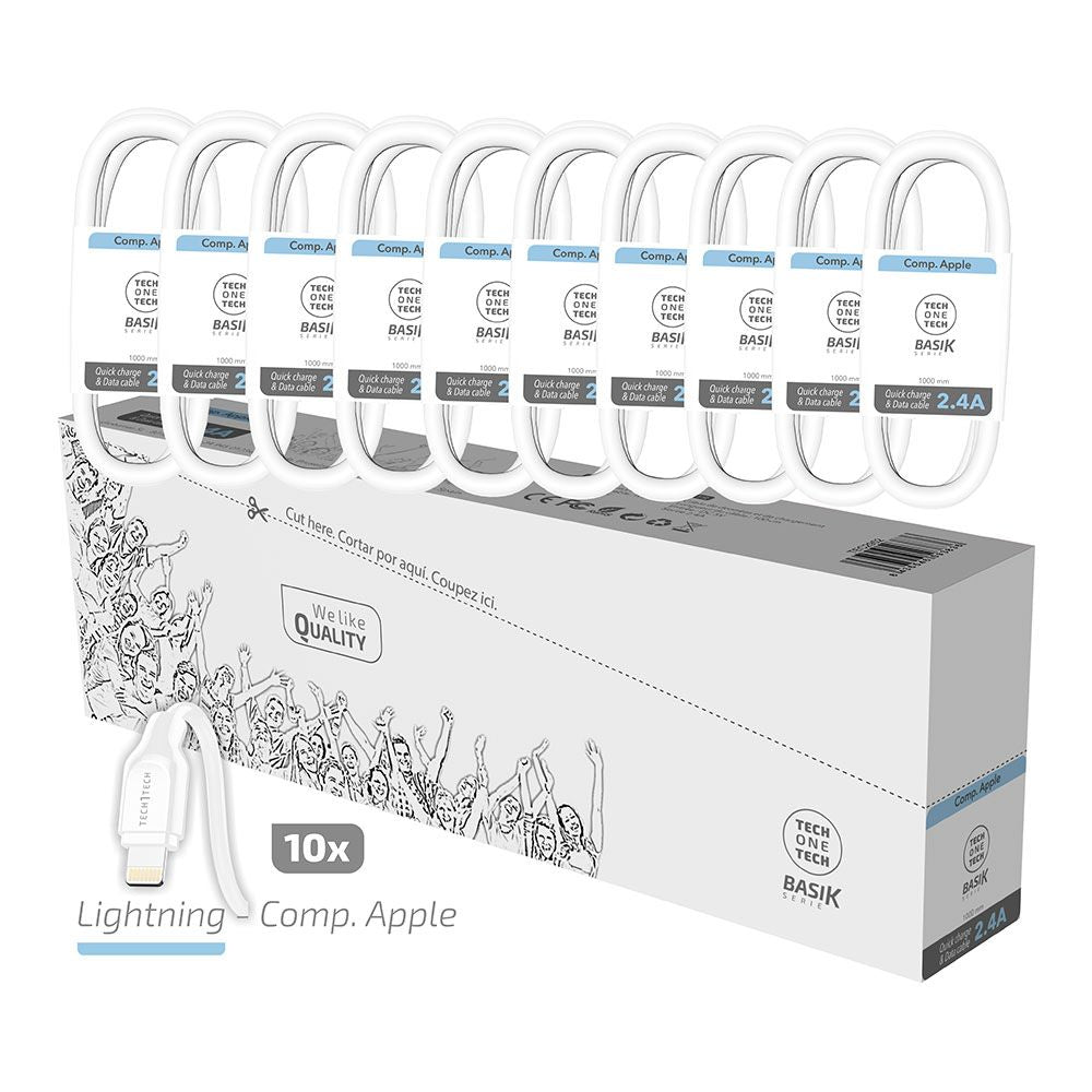 PACK AHORRO 10 CABLES BASIK LIGHTNING/APPLE 2,4A  TECH ONE TECH