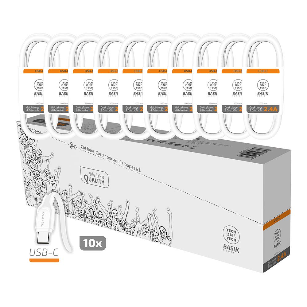 PACK AHORRO 10 CABLES BASIK USB-A USB-C  2,4A BLANCO TECH ONE TECH