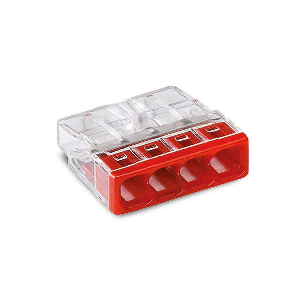CONECTOR RÁPIDO 4 VIAS, Ø MAXIMO 2,5 mm², TRANSPARENTE / ROJA