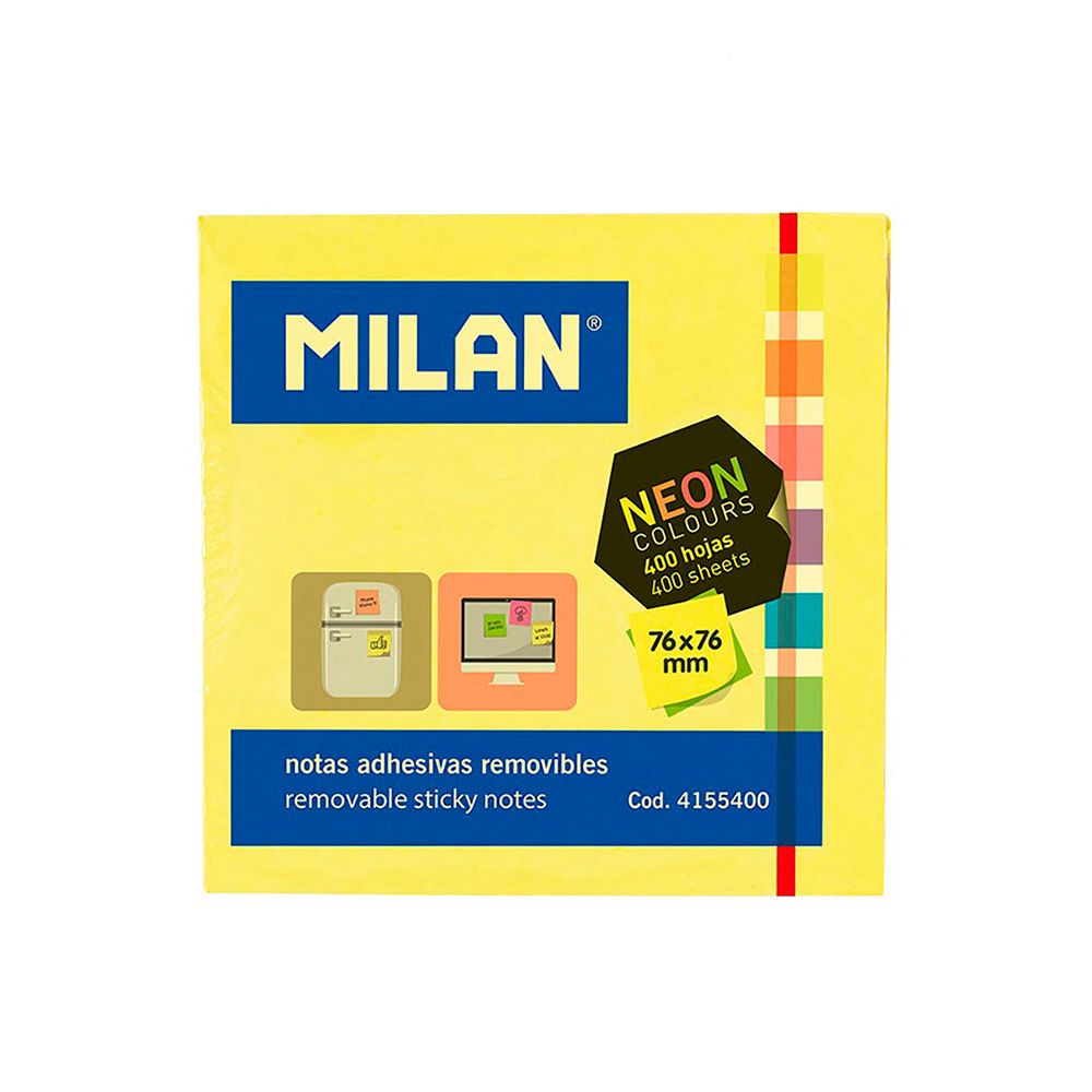 BLOC 400 NOTAS ADHESIVAS NUEVOS COLORES FLUOR 76 x 76 mm