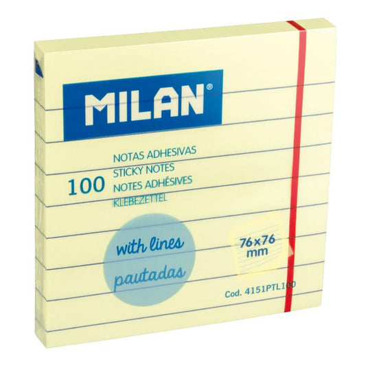 BLOC 100 NOTAS ADHESIVAS AMARILLO CLARO PAUTADAS 76 x 76 mm