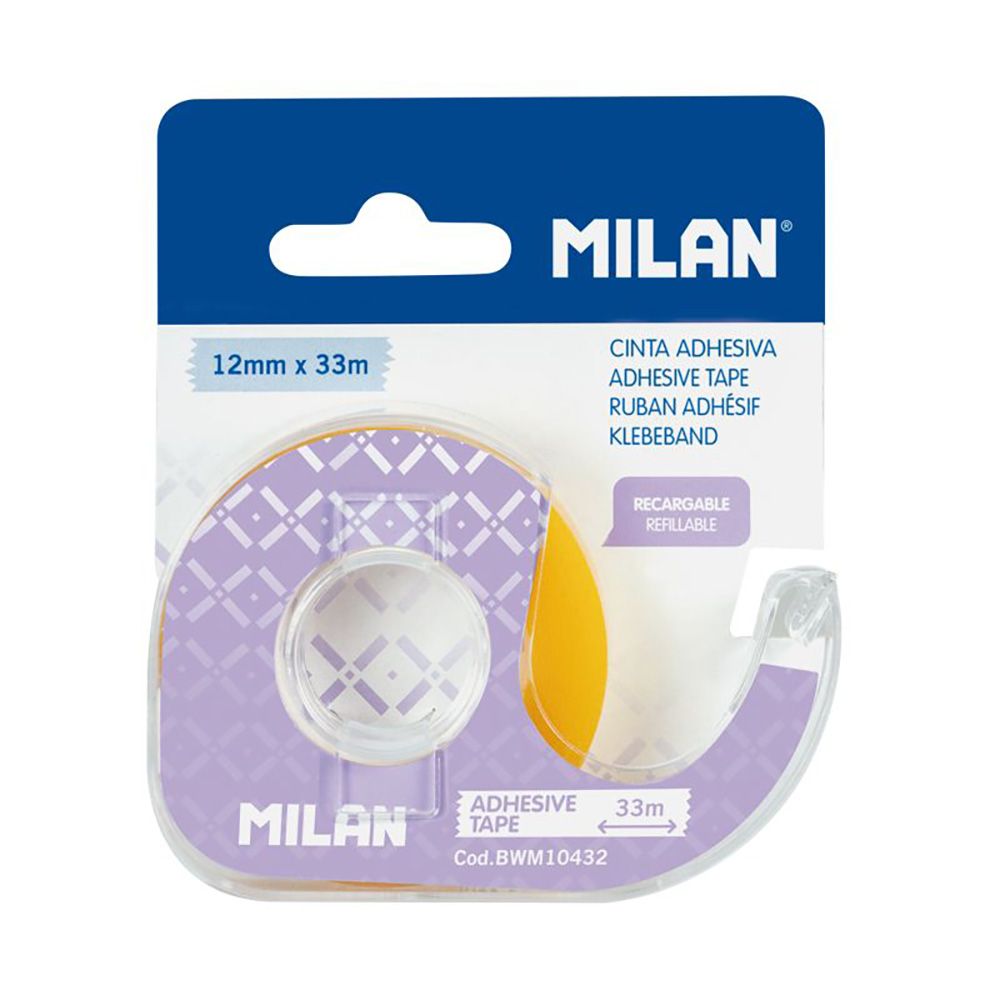 DISPENSADOR LILA DE CINTA ADHESIVA TRANSPARENTE 12 mm x 33 m